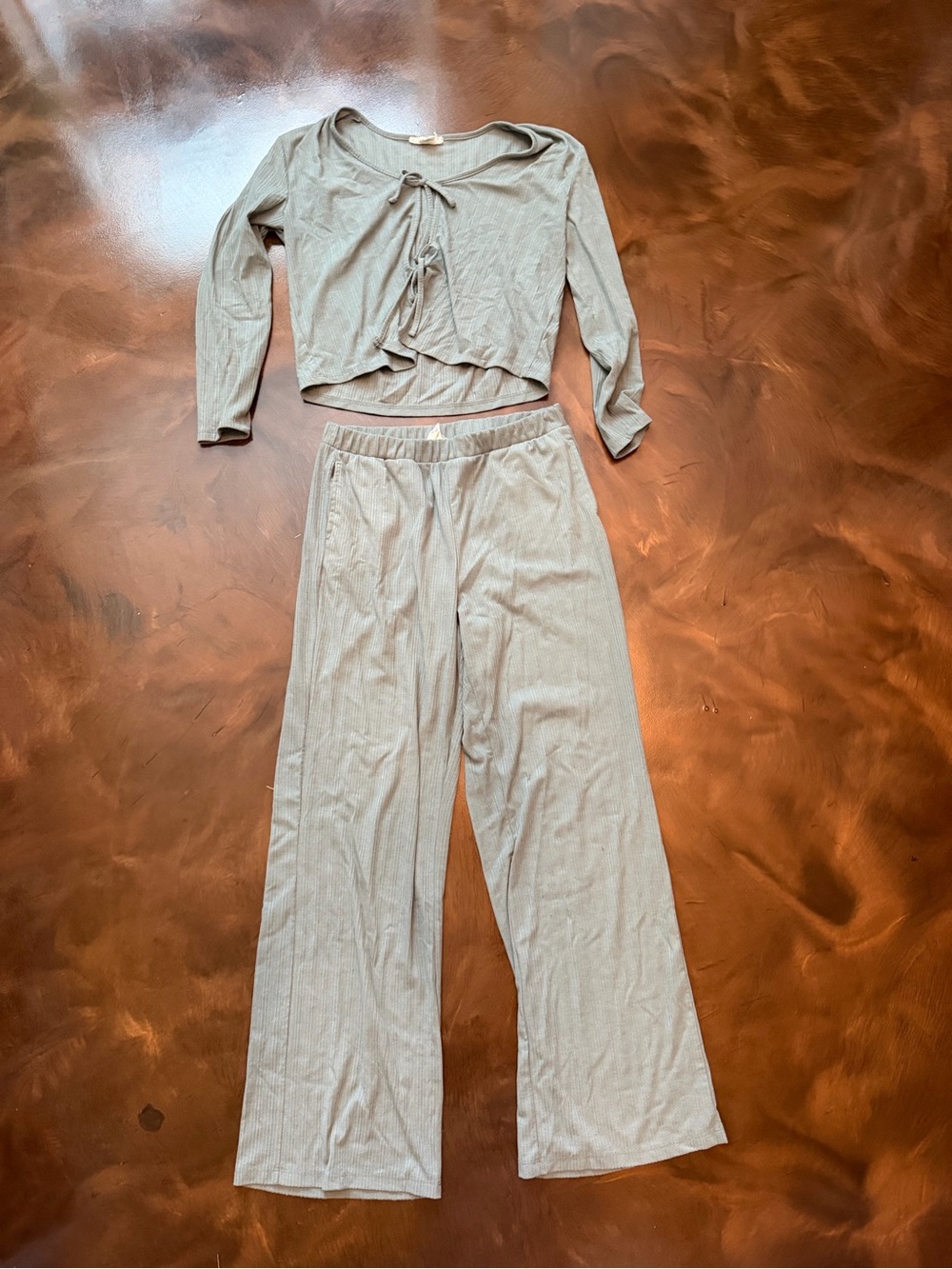Happily Grey Teal Turquoise Blue Green Pajama Long Sleeve Pants Set Size Medium